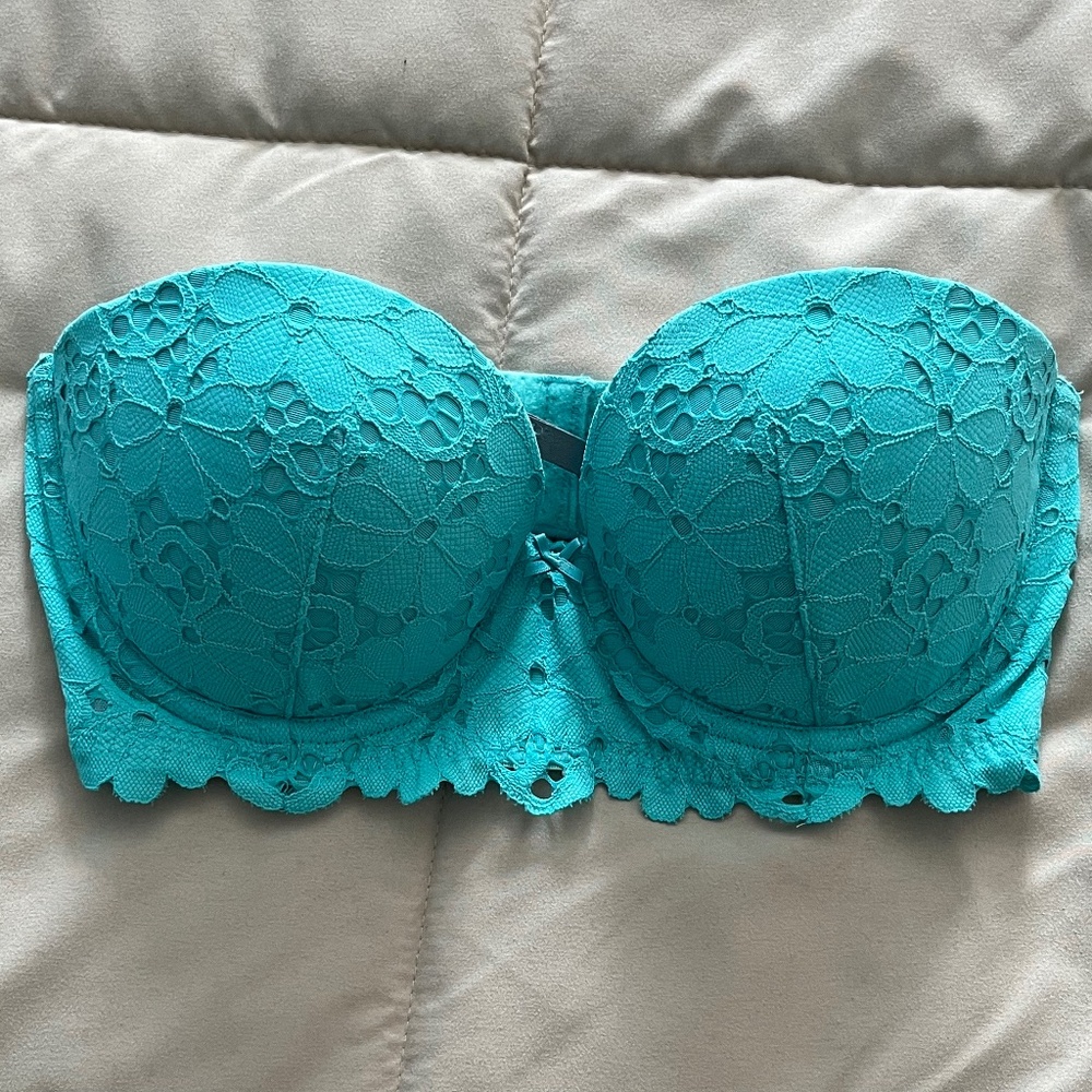 Aerie Teal Lace Strapless Bra